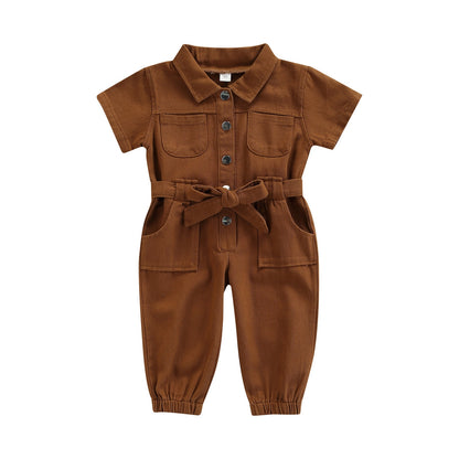 The short sleeves and jumpsuit design provide a classic fit so you can feel confident wherever you go.