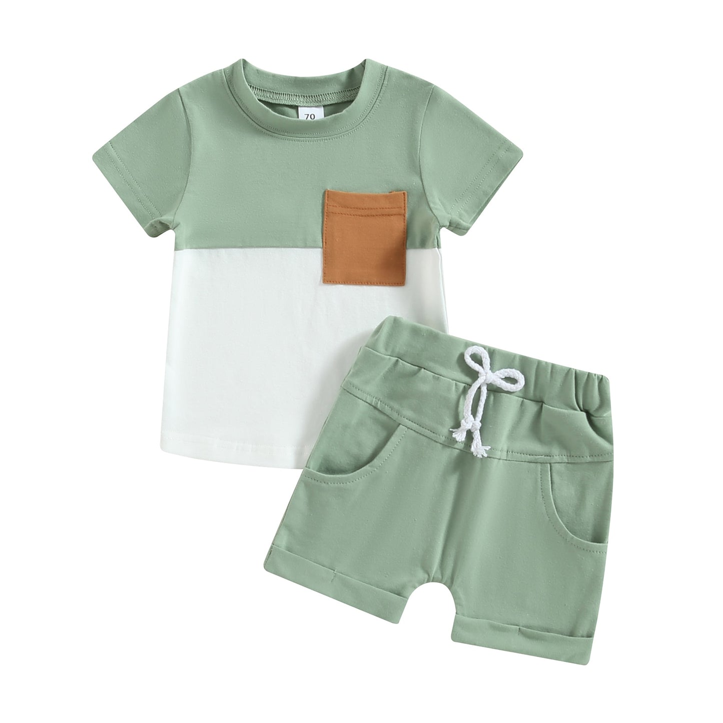 This set includes a contrasting top with short sleeves and solid shorts sure to make your toddler stand out in a crowd.