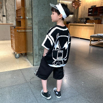 Boys Cartoon Print T-shirt + Shorts 2PC Set